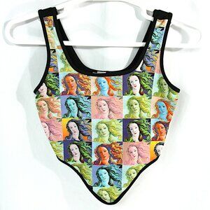 Teenbell Venus Love Checkered Colorful V Front Stretch Cropped Tank Top M Whimsy